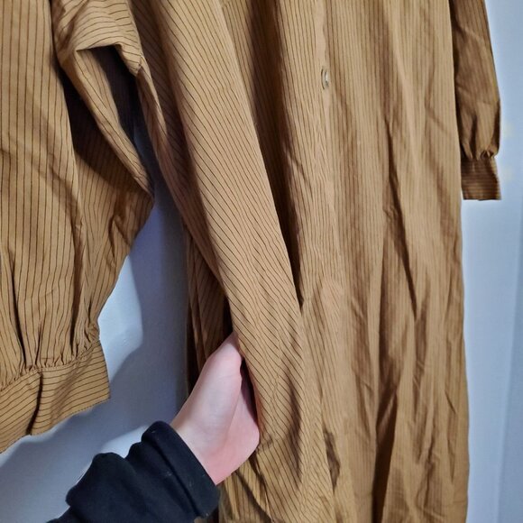 Future Collective Brown Belted Button-Down Maxi Shirt Dress 2X Long Sleeve Strip - Picture 8 of 9